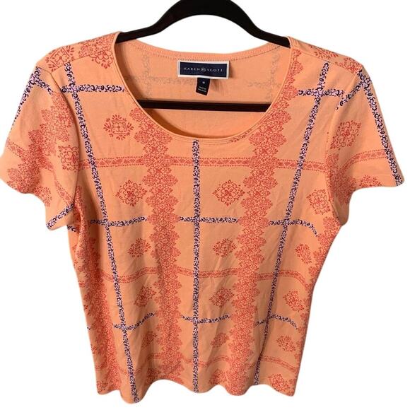 Karen Scott Short Sleeve Floral T-Shirt In Pink Size Medium - Picture 1 of 3